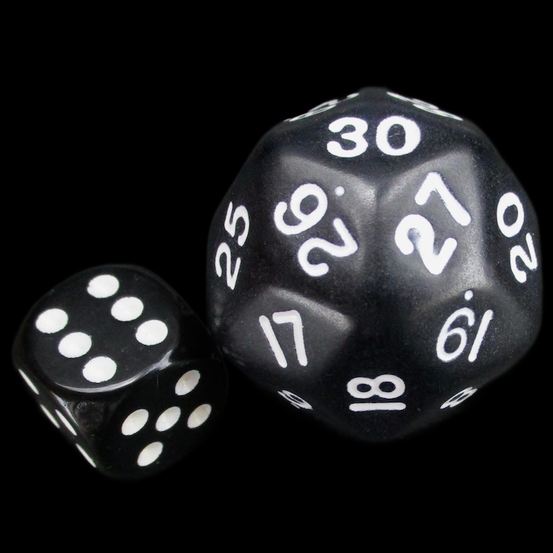 Koplow Opaque Black &amp; White Spindown  / Countdown 33mm D30 Dice