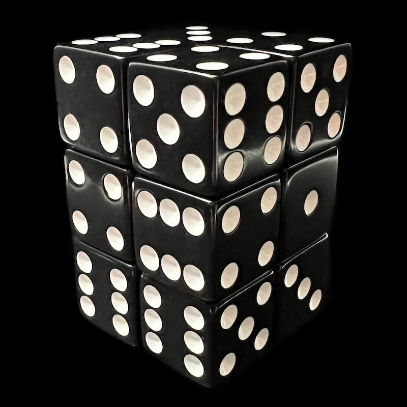 Koplow Opaque Black & White Square Cornered 12 x D6 Dice Set