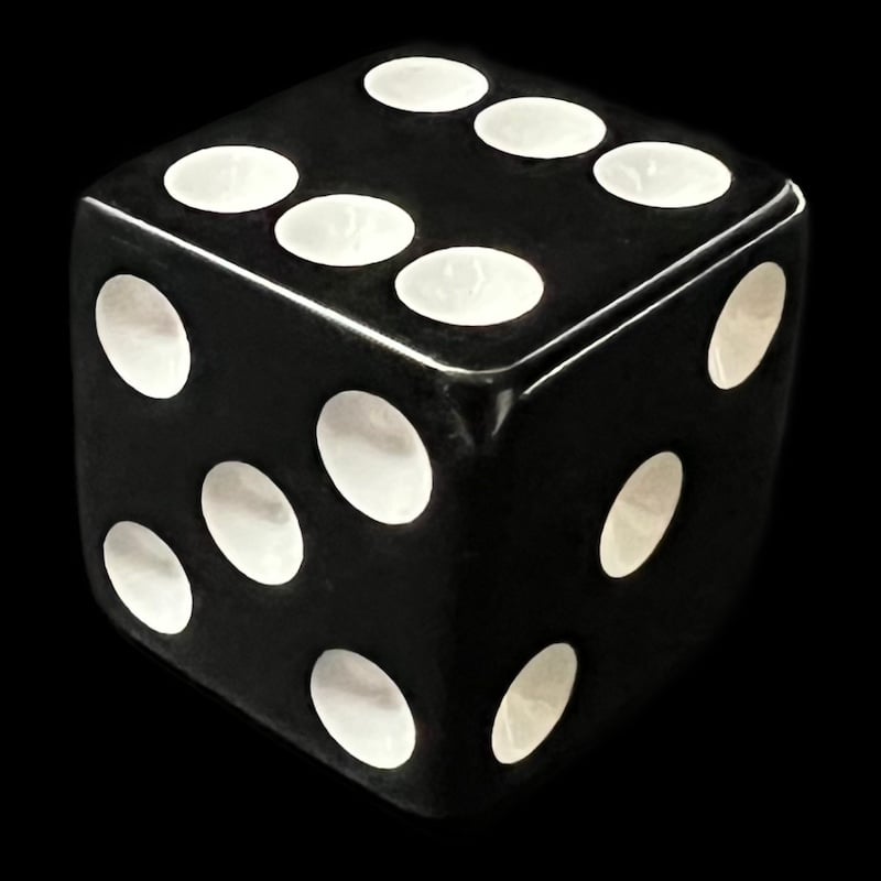 Koplow Opaque Black & White Square Cornered 16mm D6 Spot Dice