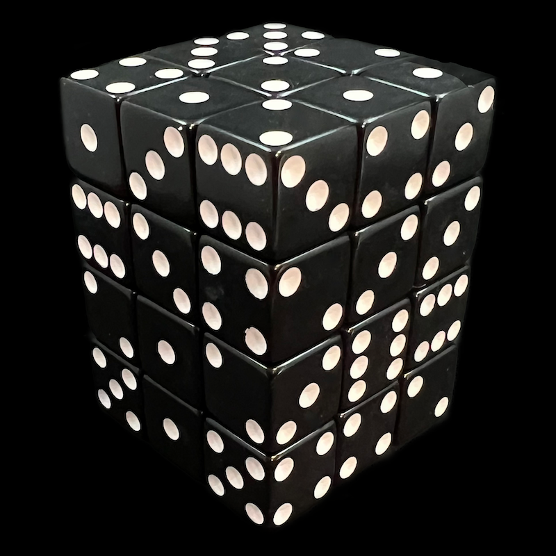 Koplow Opaque Black & White Square Cornered 36 x D6 Dice Set