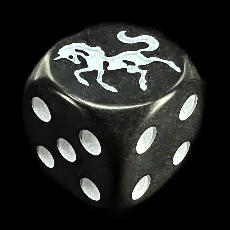 Koplow Opaque Black & White Unicorn Animal Logo D6 Spot Dice