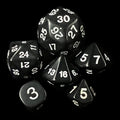 Koplow Opaque Black & White Who Knew? D3 D5 D7 D16 D24 D30 Dice Set
