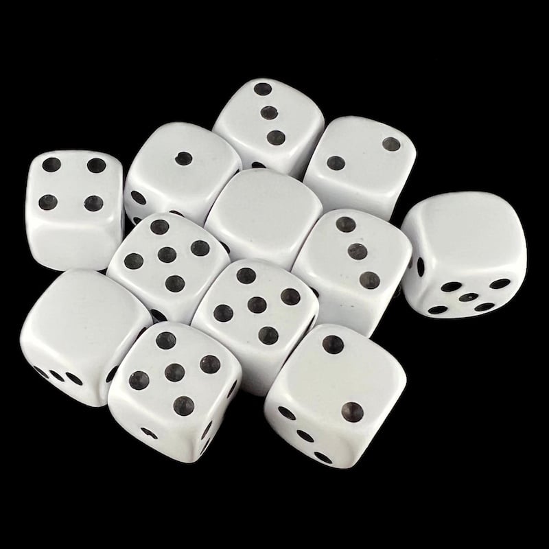 Koplow Opaque Blank Faced "6" 16mm Spot 12 x D6 Dice Set