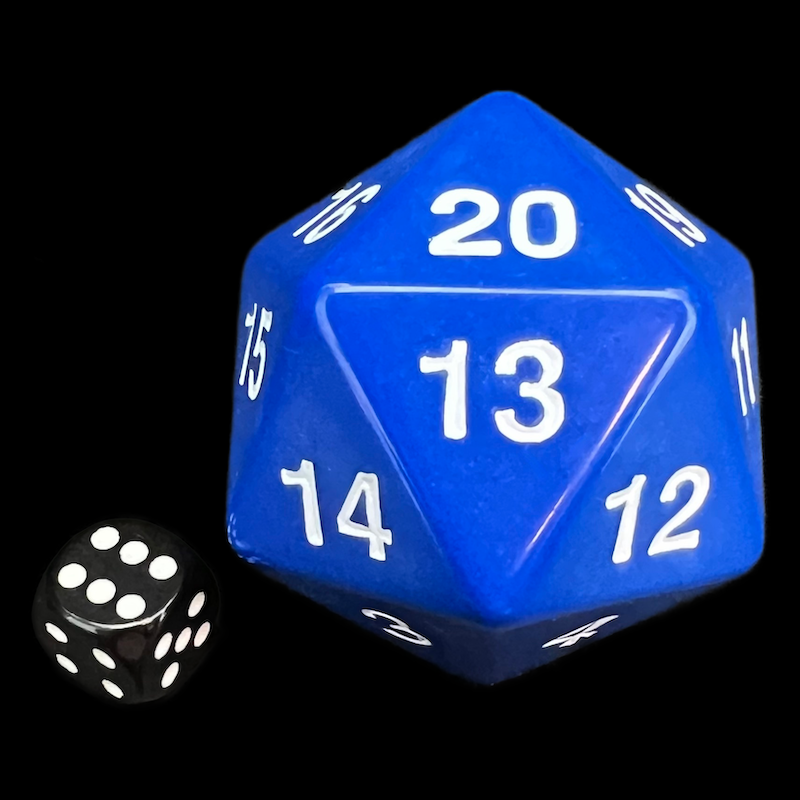 Koplow Opaque Blue MASSIVE Spindown  / Countdown 55mm D20 Dice