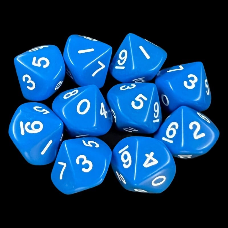 Koplow Opaque Blue & White 10 x D10 Dice Set