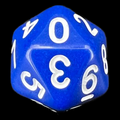 Koplow Opaque Blue & White 20 Sided D10 - Numbered 0-9 Twice