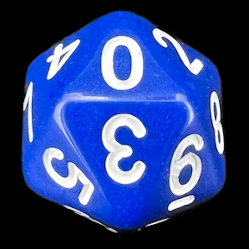 Koplow Opaque Blue & White 20 Sided D10 - Numbered 0-9 Twice