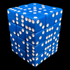 Koplow Opaque Blue & White Square Cornered 36 x D6 Dice Set
