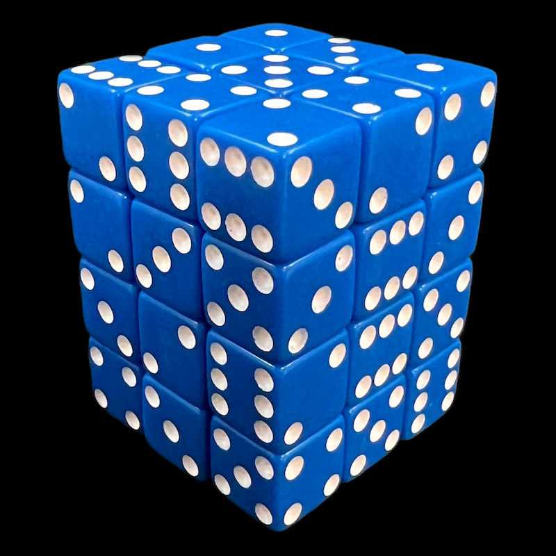 Koplow Opaque Blue & White Square Cornered 36 x D6 Dice Set