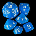 Koplow Opaque Blue & White Who Knew? D3 D5 D7 D16 D24 D30 Dice Set