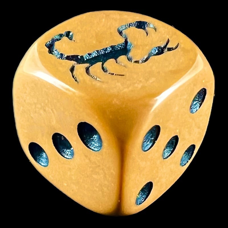 Koplow Opaque Brown & Black Scorpion Logo D6 Spot Dice - DISCONTINUED