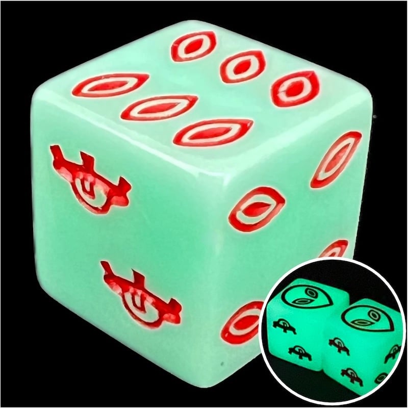 Koplow Opaque Glow in the Dark & Red Alien Logo D6 Spot Dice