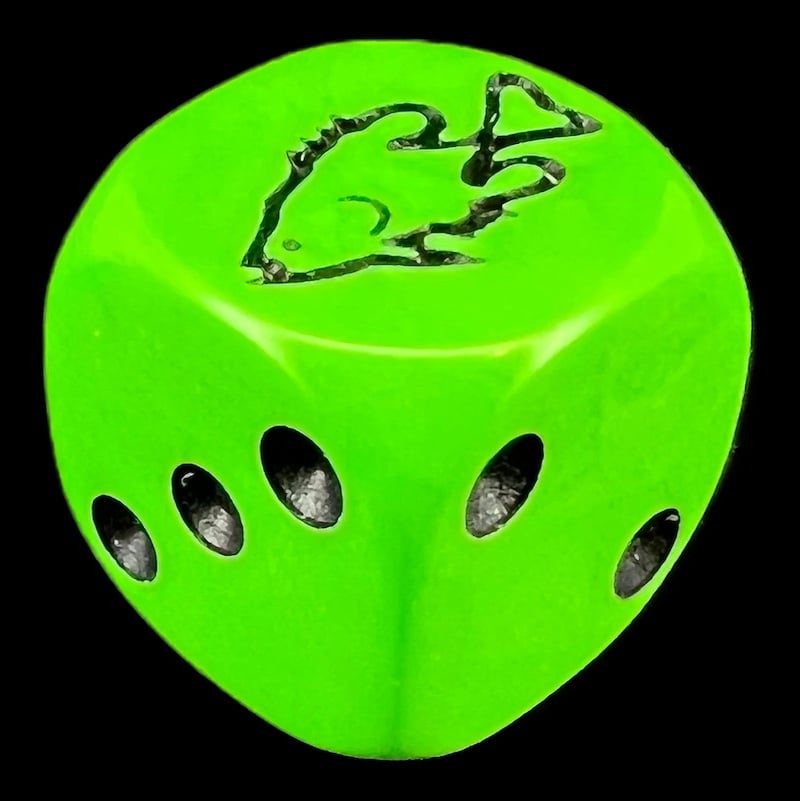 CLEARANCE Koplow Opaque Green & Black Fish Animal Logo D6 Spot Dice