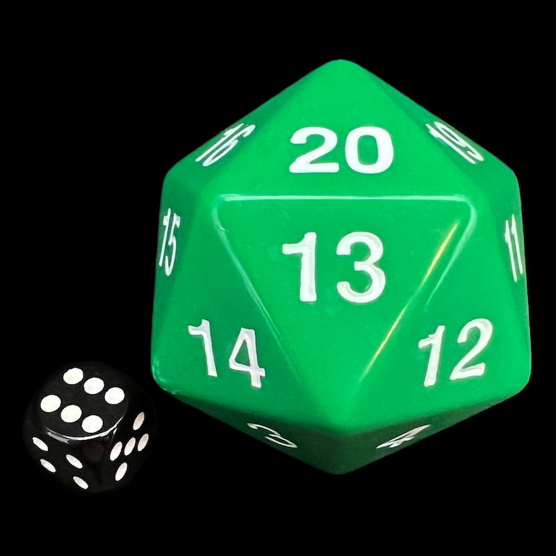 Koplow Opaque Green MASSIVE Spindown  / Countdown 55mm D20 Dice