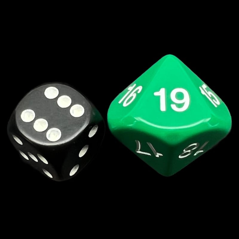 Koplow Opaque Green & White 20mm D10 Dice Numbered 10-19