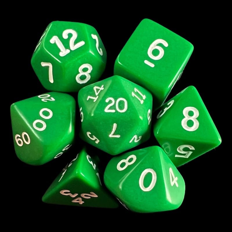 Koplow Opaque Green & White 7 Dice Polyset