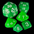 Koplow Opaque Green & White Who Knew? D3 D5 D7 D16 D24 D30 Dice Set