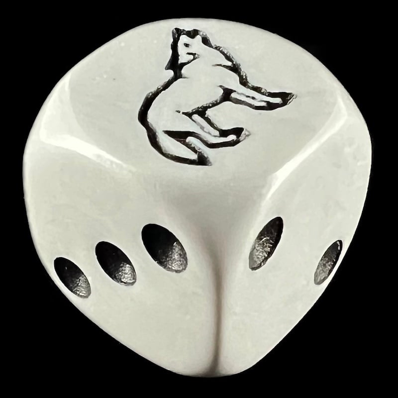 Koplow Opaque Grey & Black Wolf Animal Logo D6 Spot Dice OOP - DISCONTINUED