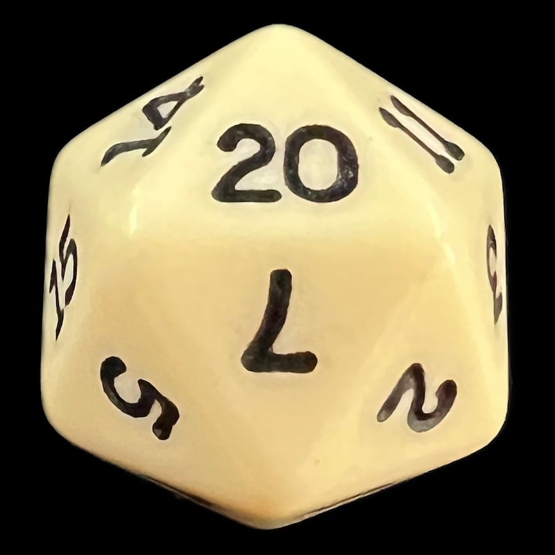 Koplow Opaque Ivory & Black D20 Dice - DISCONTINUED