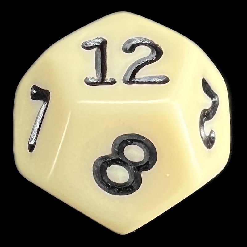 Koplow Opaque Ivory & Black D12 Dice - DISCONTINUED