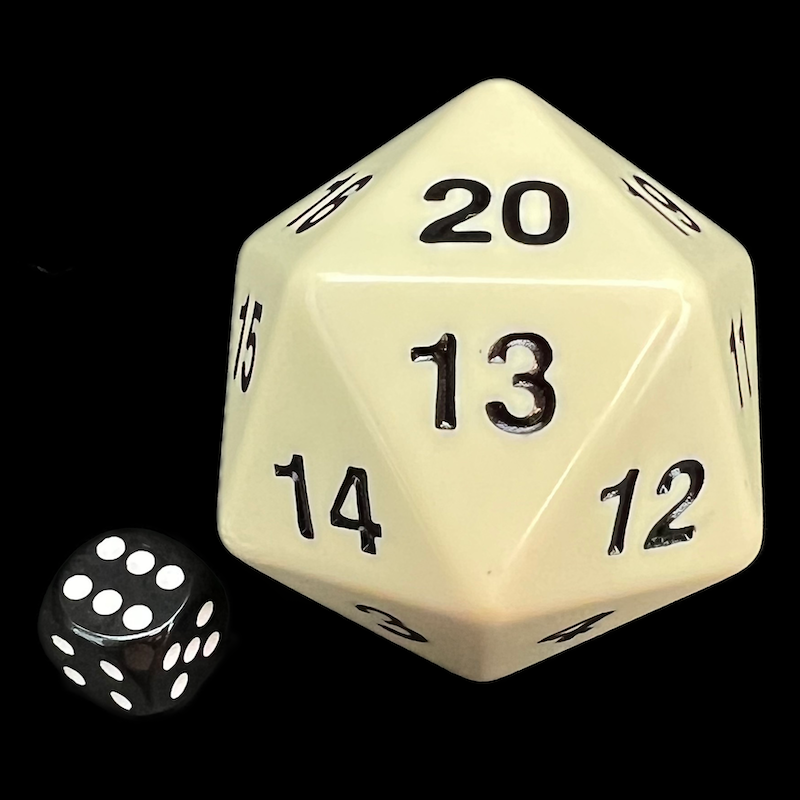 Koplow Opaque Ivory MASSIVE Spindown  / Countdown 55mm D20 Dice