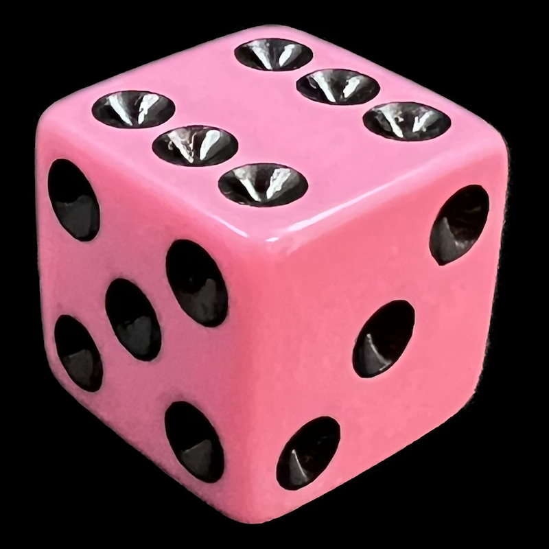 Koplow Opaque Pink & Black Square Cornered 16mm D6 Spot Dice
