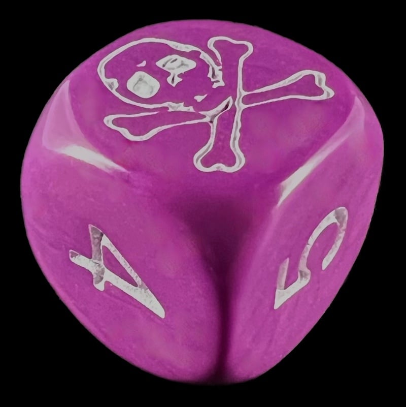 Koplow Opaque Purple & White Pirate Skull & Crossbones Logo D6 Dice - DISCONTINUED