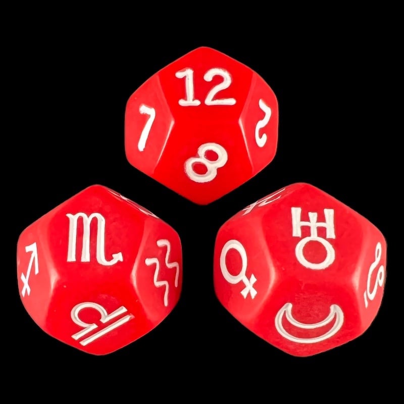 Koplow Opaque Red Astrology 3 x D12 Dice Set