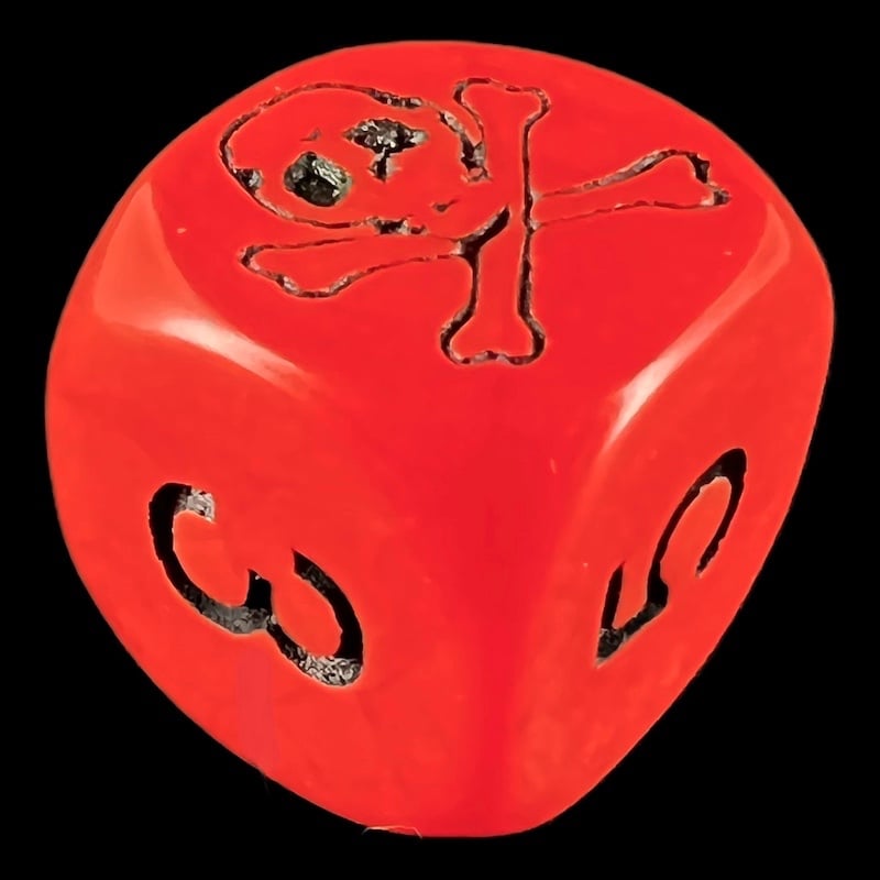 Koplow Opaque Red & Black Pirate Skull & Crossbones Logo D6 Dice - DISCONTINUED