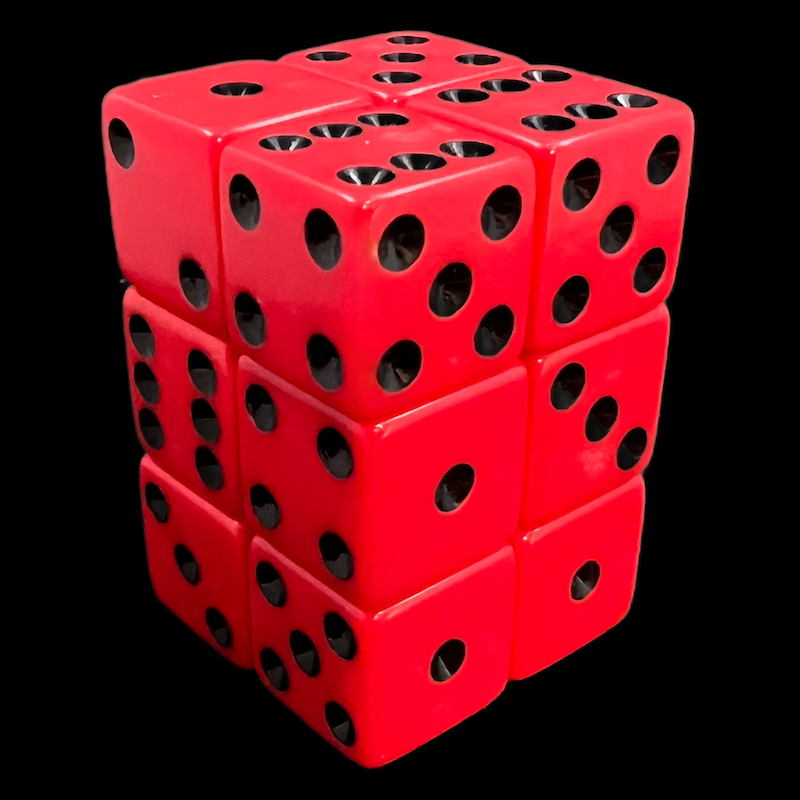 Koplow Opaque Red & Black Square Cornered 12 x D6 Dice Set