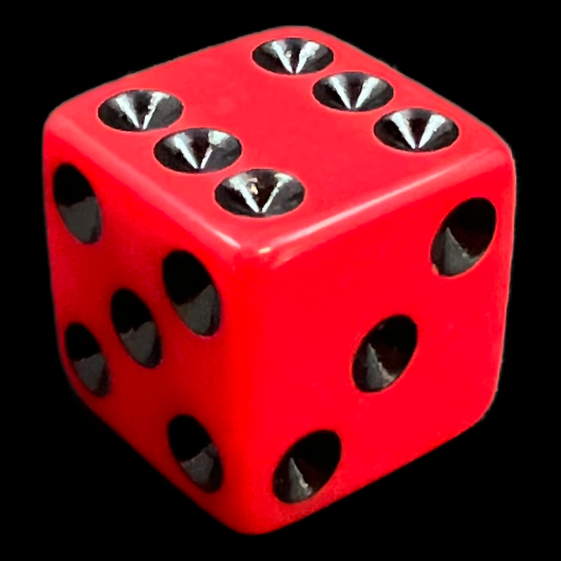 Koplow Opaque Red & Black Square Cornered 16mm D6 Spot Dice