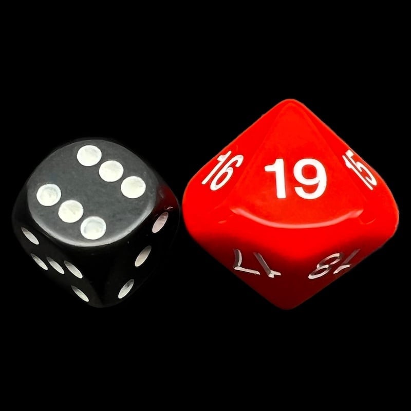 Koplow Opaque Red & White 20mm D10 Dice Numbered 10-19