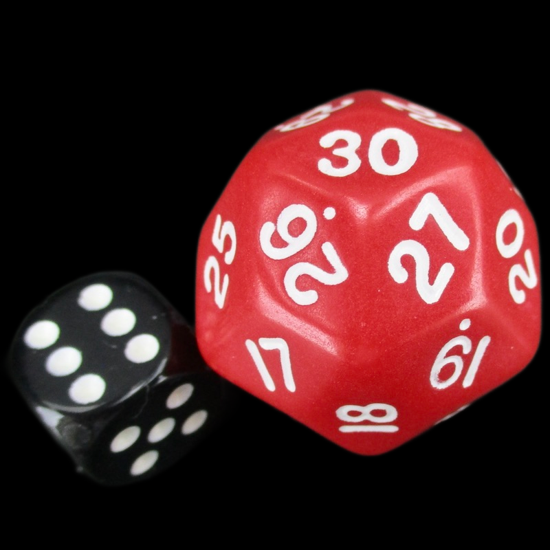 Koplow Opaque Red &amp; White Spindown  / Countdown 33mm D30 Dice
