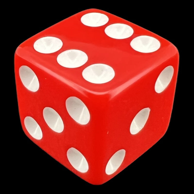 Koplow Opaque Red & White Square Cornered 16mm D6 Spot Dice