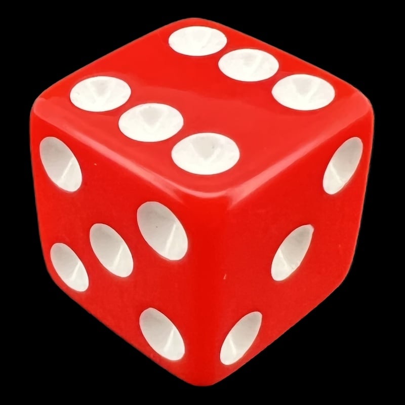 Koplow Opaque Red & White Square Cornered 12 x D6 Dice Set