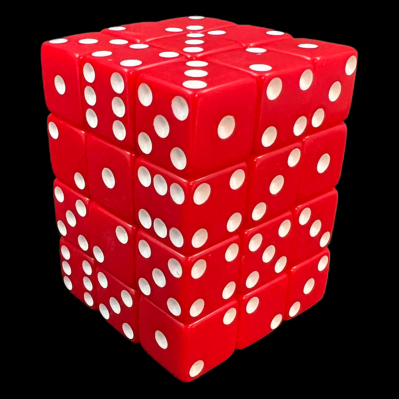 Koplow Opaque Red & White Square Cornered 36 x D6 Dice Set