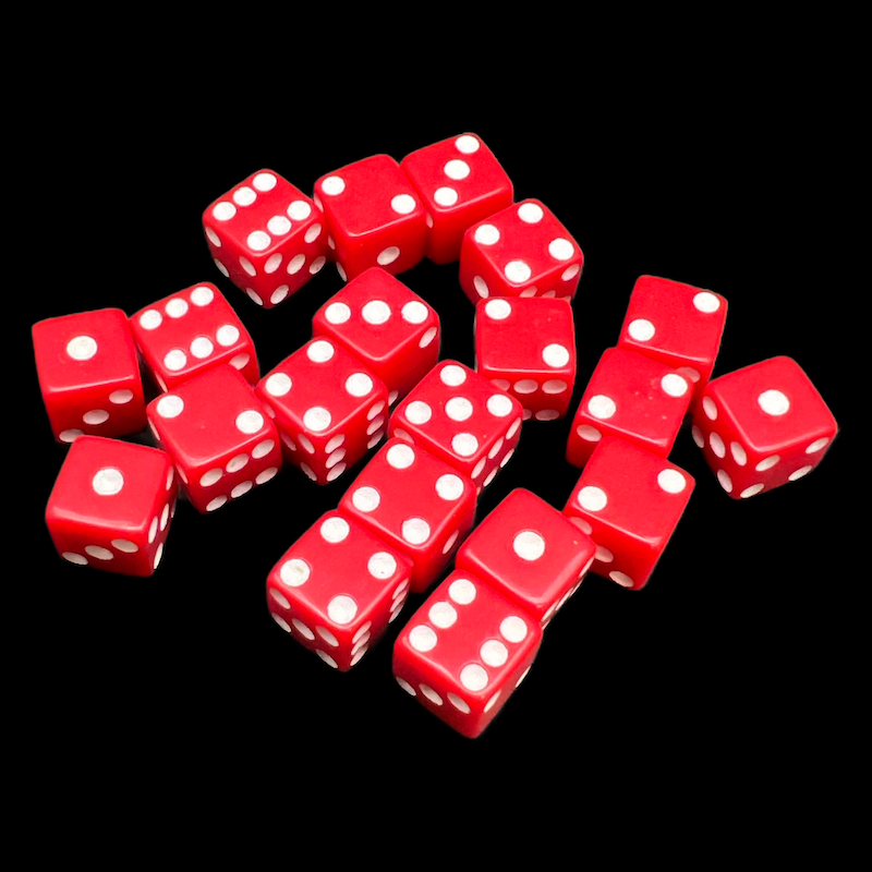 Koplow Opaque Red & White Square Cornered 8mm 20 x D6 Spot Dice Set