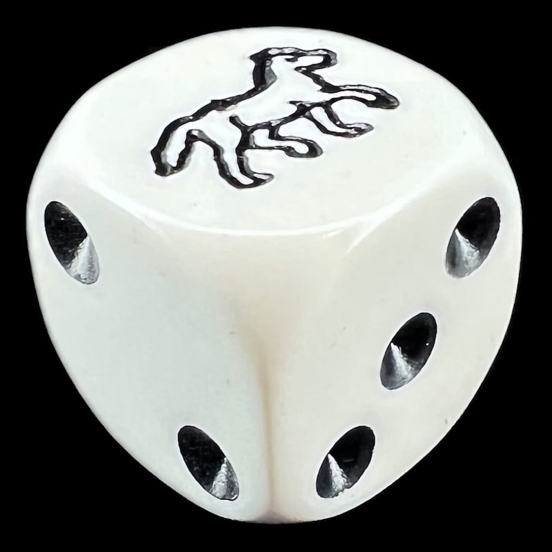 Koplow Opaque White & Black Horse Animal Logo D6 Spot Dice