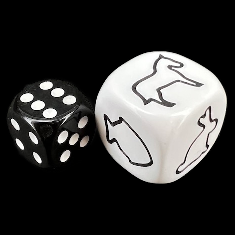 Koplow Opaque White Attributes - Animals JUMBO 22mm D6 Dice