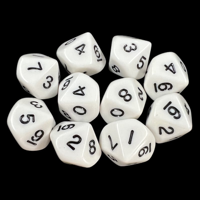 Koplow Opaque White & Black 10 x D10 Dice Set