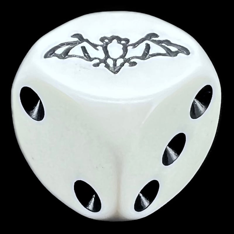 Koplow Opaque White & Black Bat Animal Logo D6 Spot Dice