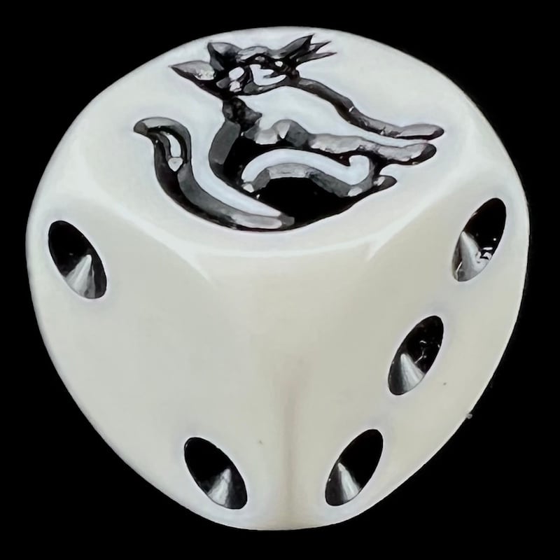 Koplow Opaque White & Black Cat Animal Logo D6 Spot Dice