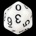 Koplow Opaque White & Black 20 Sided D10 - Numbered 0-9 Twice