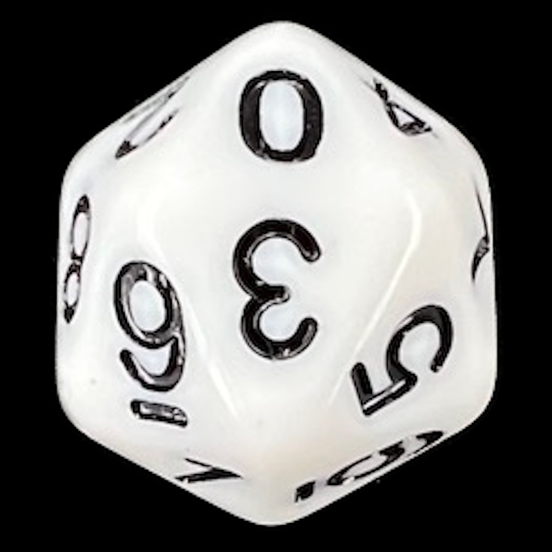 Koplow Opaque White & Black 20 Sided D10 - Numbered 0-9 Twice