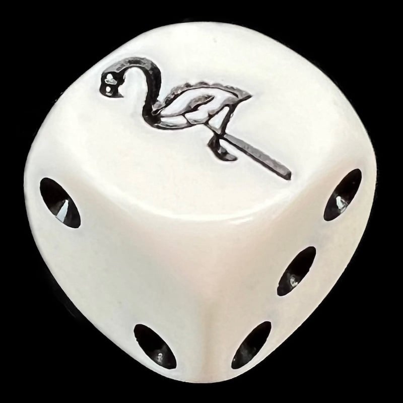 Koplow Opaque White & Black Flamingo Animal Logo D6 Spot Dice