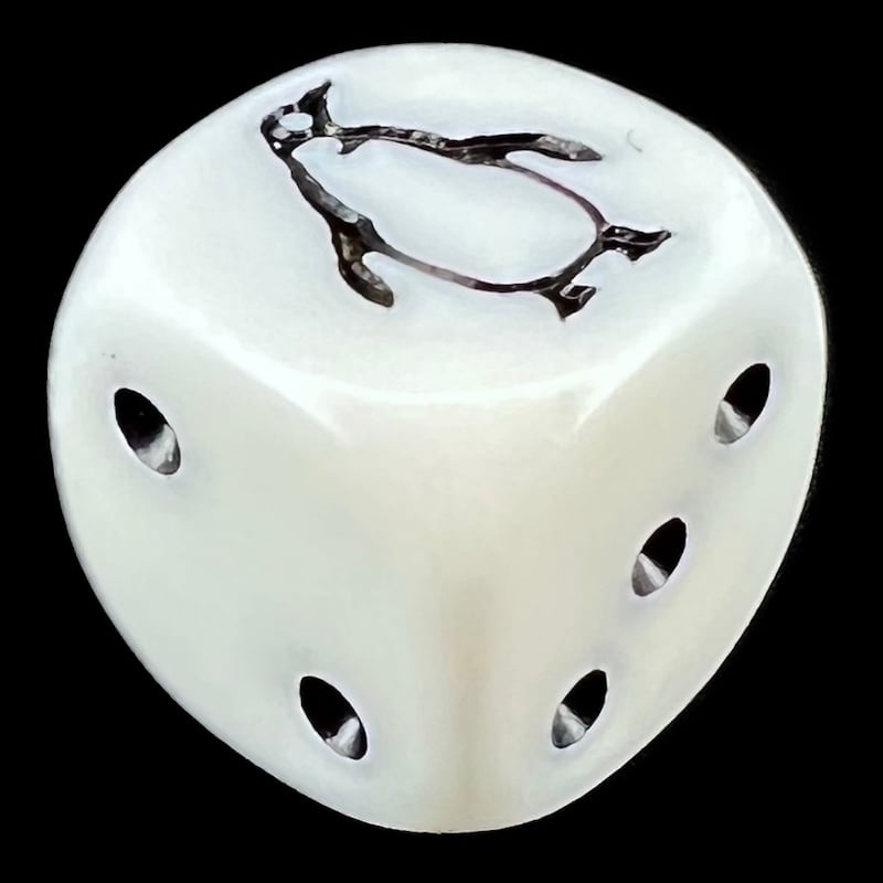 Koplow Opaque White & Black Penguin Animal Logo D6 Spot Dice
