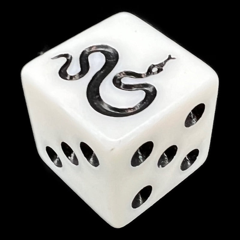 Koplow Opaque White & Black Snake Animal Logo Square Cornered D6 Spot Dice