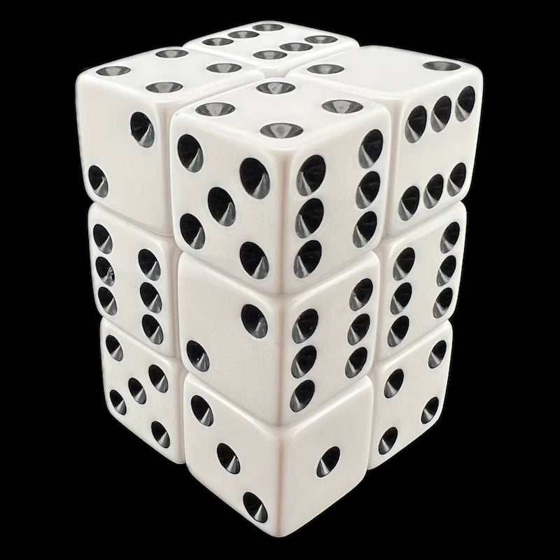 Koplow Opaque White & Black Square Cornered 12 x D6 Dice Set