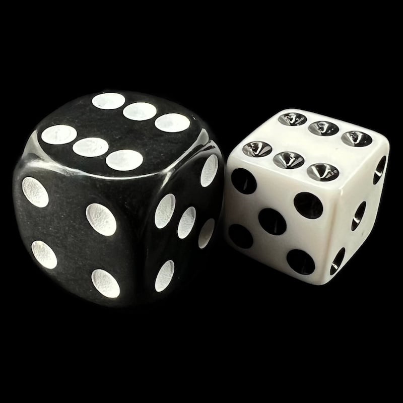 Koplow Opaque White & Black Square Cornered 12mm D6 Spot Dice