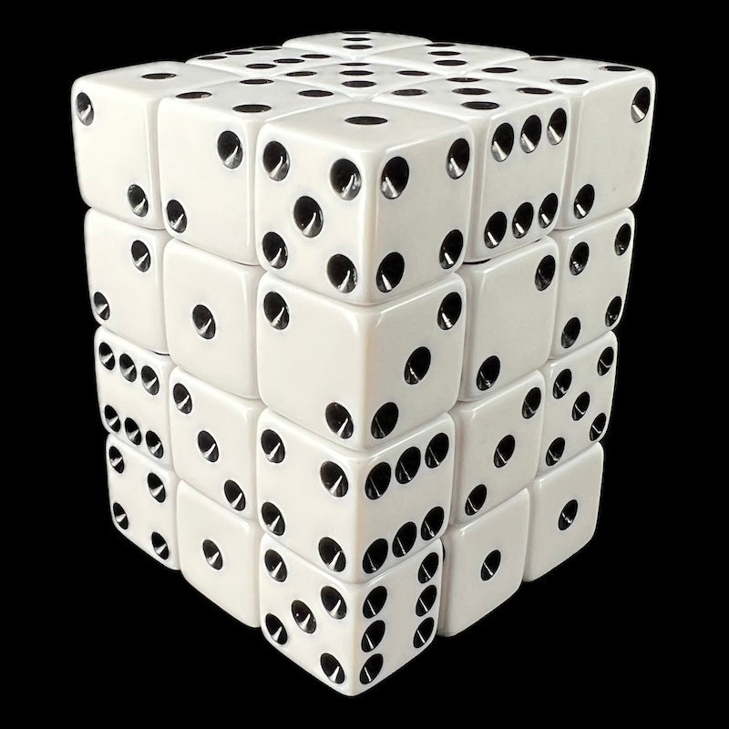 Koplow Opaque White & Black Square Cornered 36 x D6 Dice Set